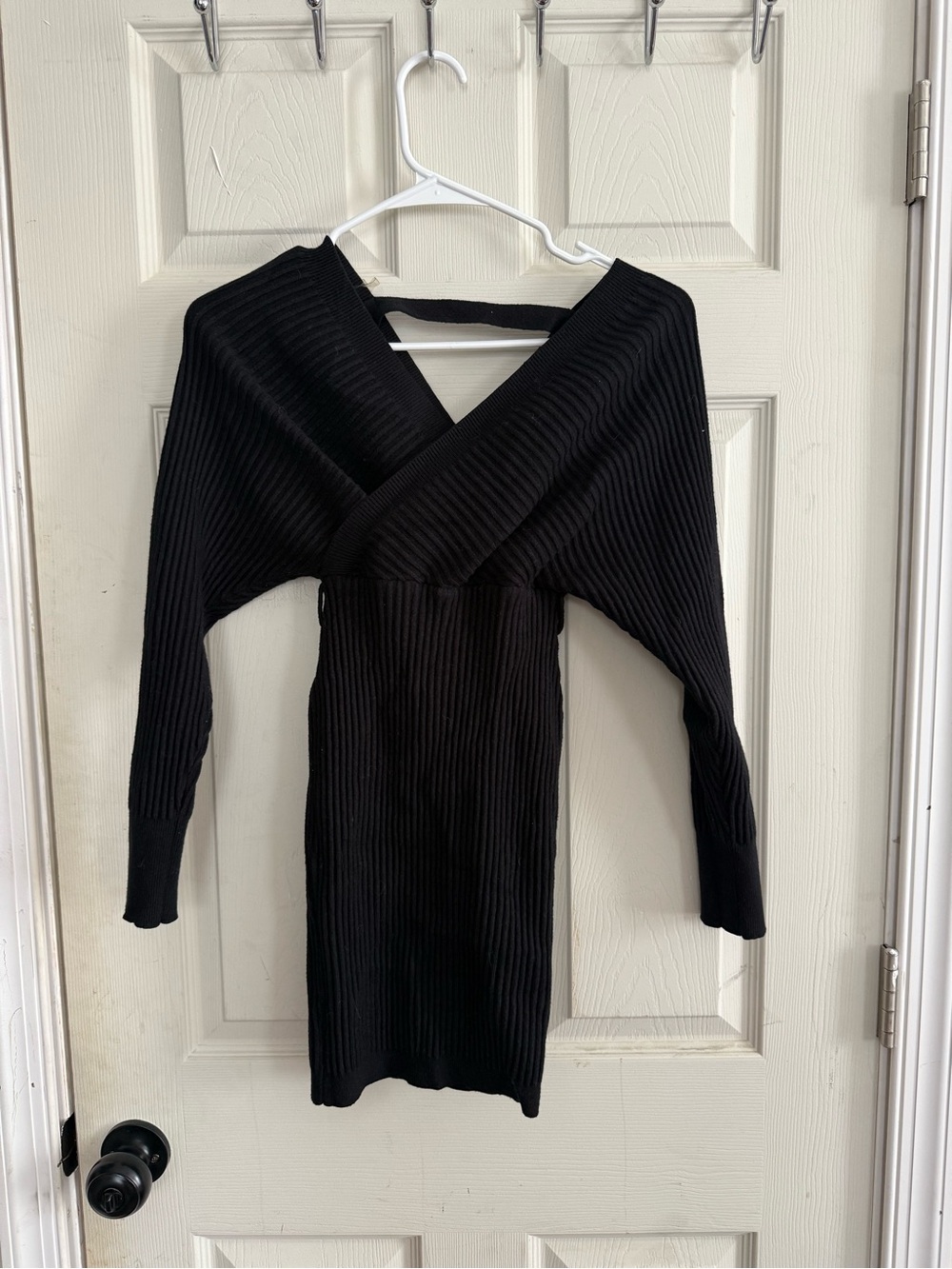 Windsor Black Ribbed Wrap Midi Dress